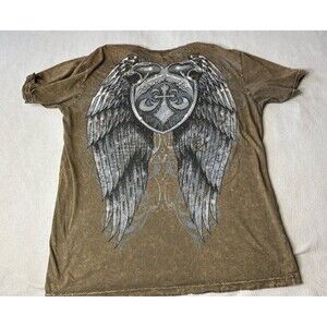Vintage Affliction Y2K Wings Grunge Graphic Shirt Mens Size XL Brown